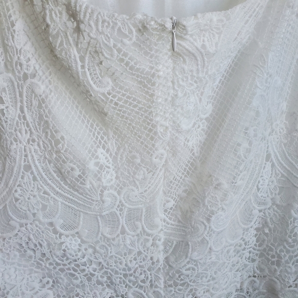 White Lacy V-Neck Maxi Dress Sz XL Wedding Beach Formal - Picture 3 of 5